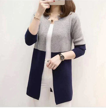 Blue Contrast Long Sleeve Fashion Cardigan Sweater