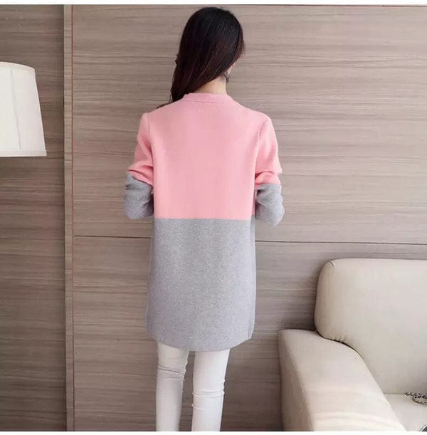 Pink Contrast Long Sleeve Fashion Cardigan Sweater