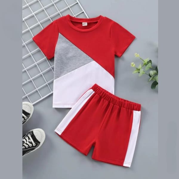 RED AND MULTI PATTERN PRINTED KIDS WEAR