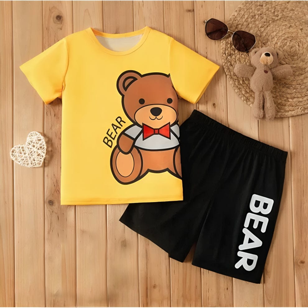 YELLOW BEAR PATTERN PRINTED KIDS WEAR