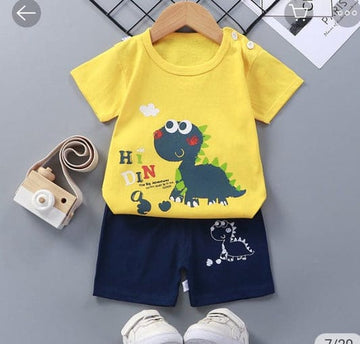 YELLOW DINO PATTERN PRINTED KIDS WEAR