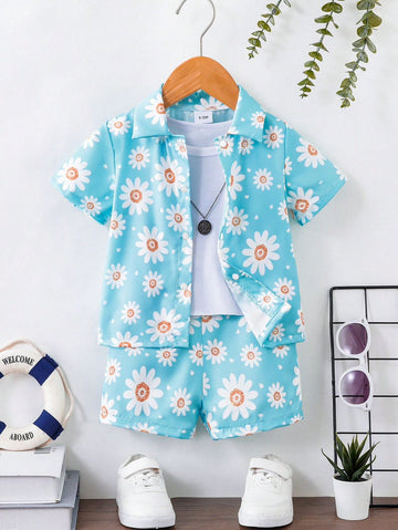 BABY/BOY SUMMER JASMINE FLORAL PRINTED SILK SHIRT AND SHORT - #SS514