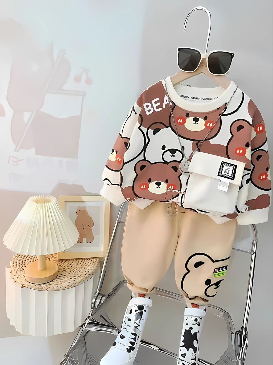 White Bear With Pocket Printed Kids Tracksuit