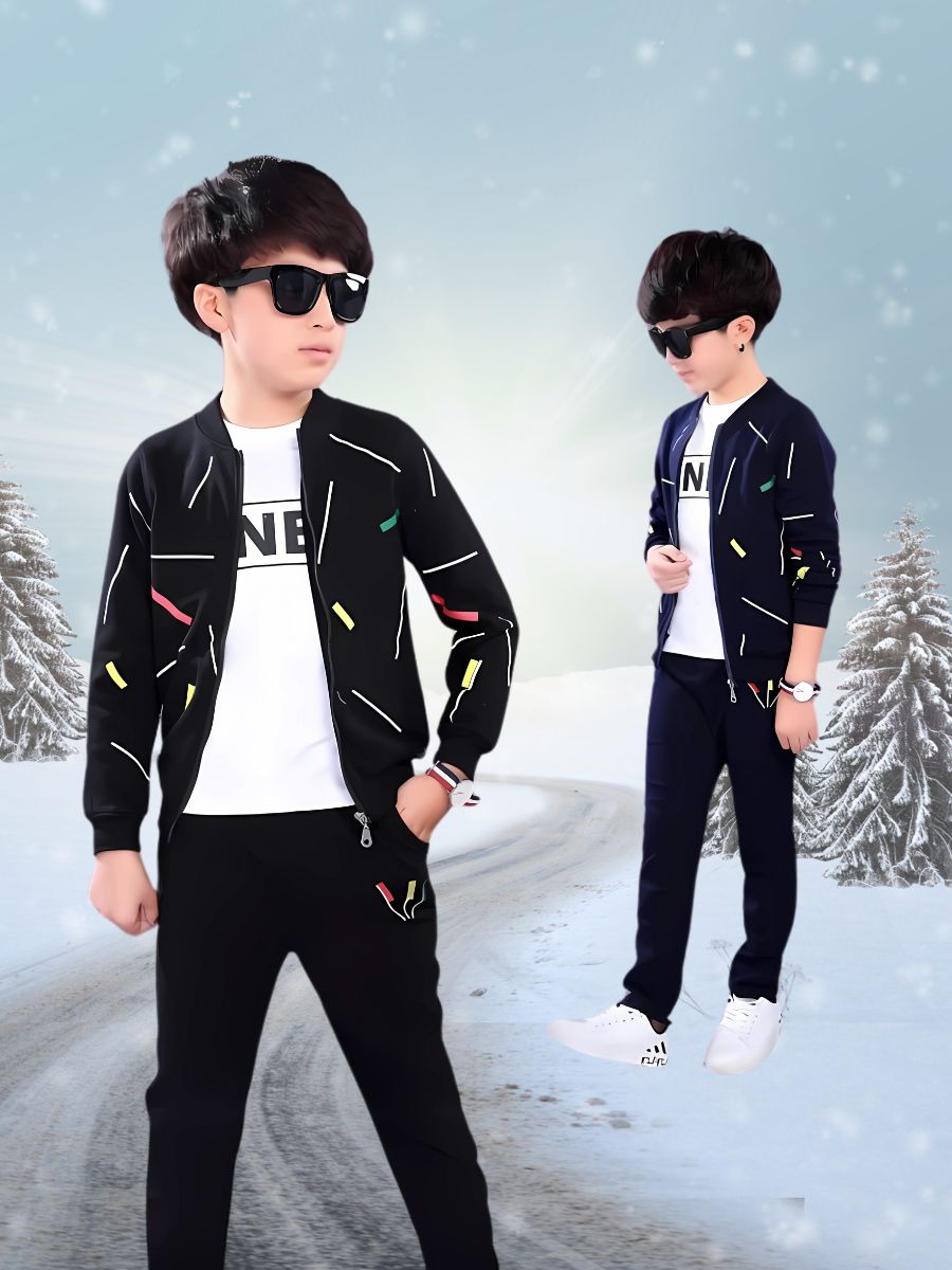 2 Pcs Black Kids Winter Fleece Tracksuit